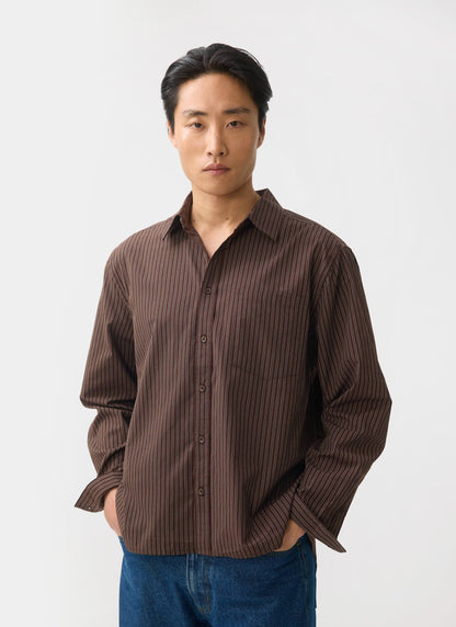 Clancy Striped Long Sleeve Shirt - Cotton - Brown