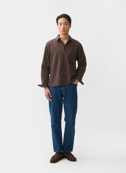 Clancy Striped Long Sleeve Shirt - Cotton - Brown