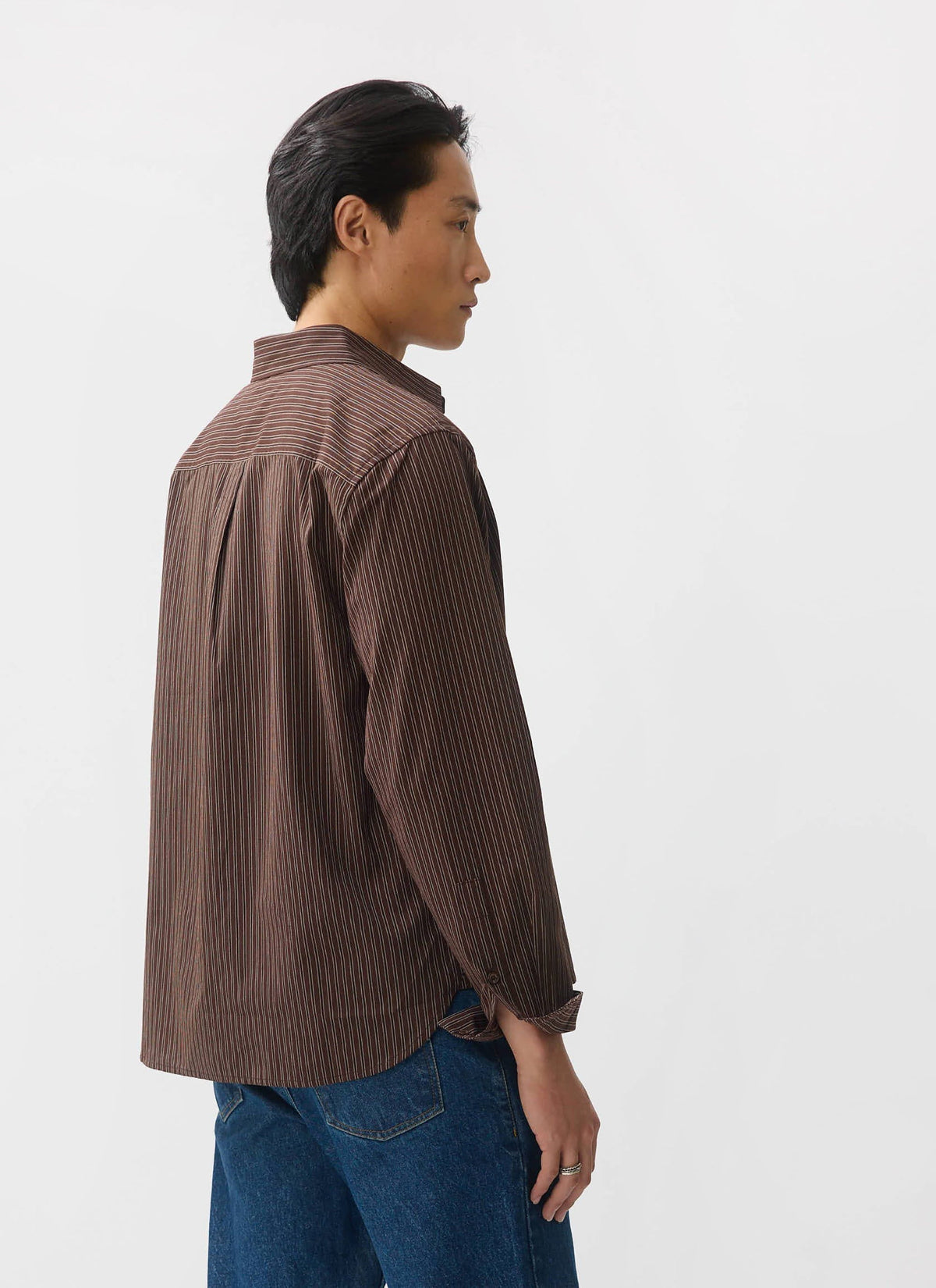 Clancy Striped Long Sleeve Shirt - Cotton - Brown