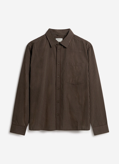 Clancy Striped Long Sleeve Shirt - Cotton - Brown