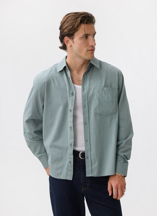 Clancy Striped Long Sleeve Shirt - Cotton - Blue