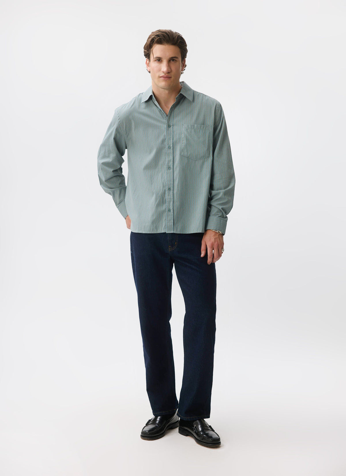 Clancy Striped Long Sleeve Shirt - Cotton - Blue