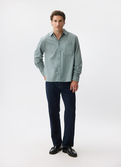 Clancy Striped Long Sleeve Shirt - Cotton - Blue