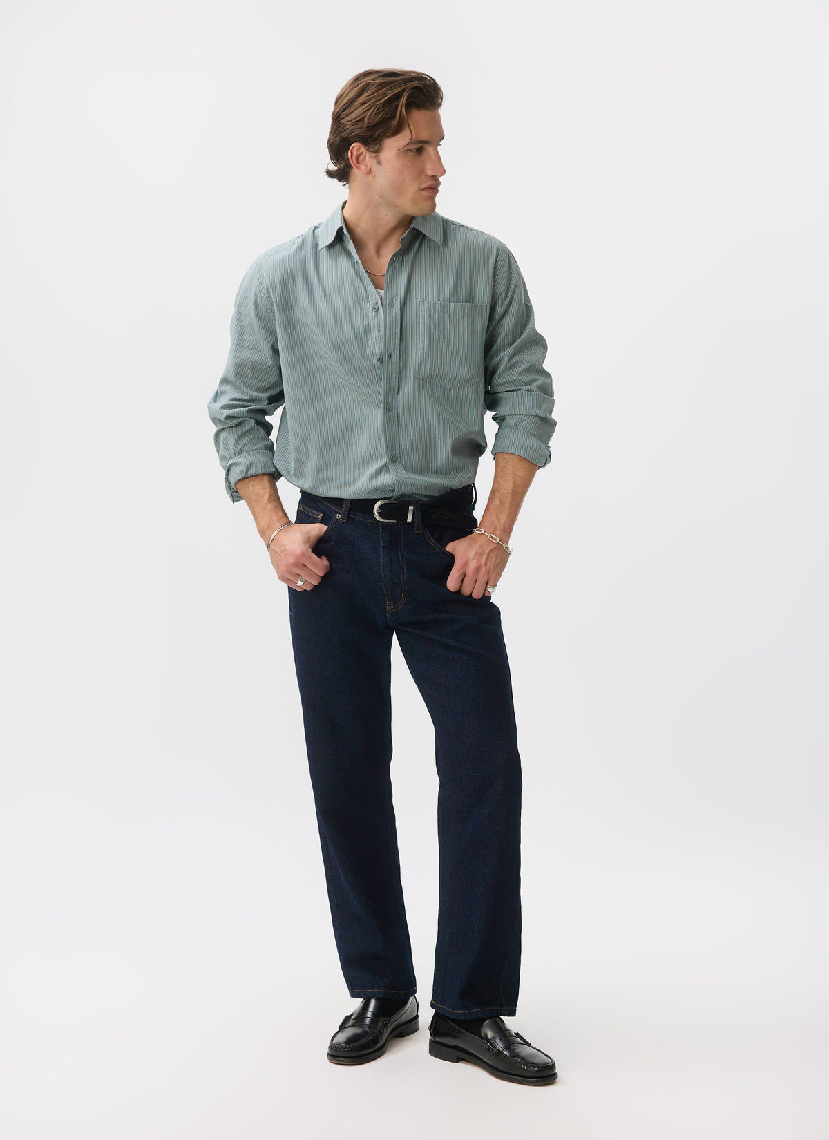 Clancy Striped Long Sleeve Shirt - Cotton - Blue