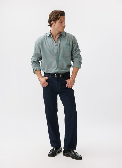 Clancy Striped Long Sleeve Shirt - Cotton - Blue