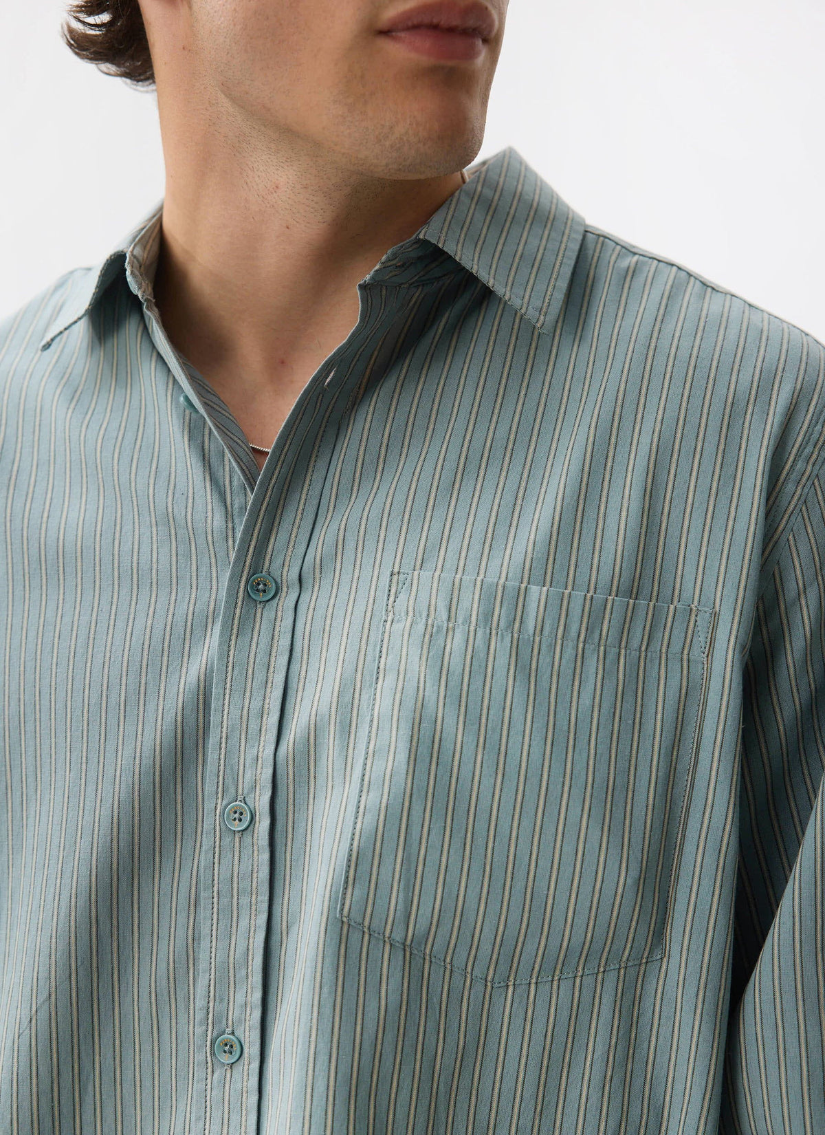 Clancy Striped Long Sleeve Shirt - Cotton - Blue