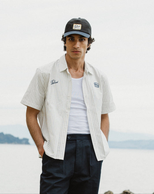 Men's Embroidered Shirt: Lucia - Cotton - Cream Stripe