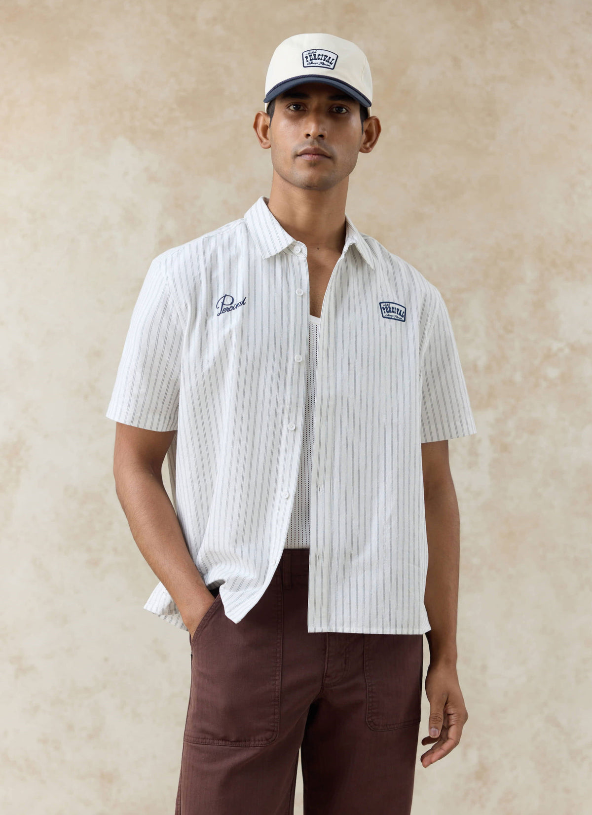 Men's Embroidered Shirt: Lucia - Cotton - Cream Stripe