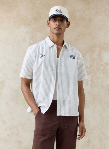 Men's Embroidered Shirt: Lucia - Cotton - Cream Stripe