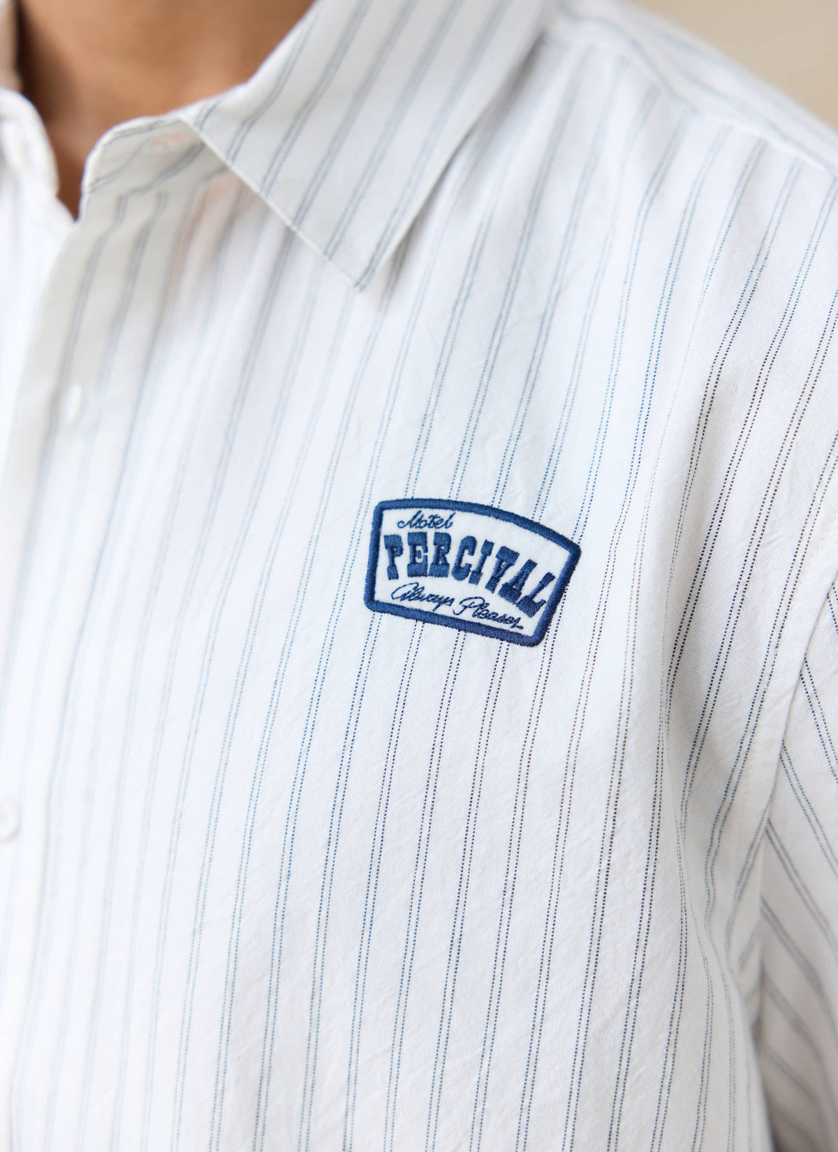 Men's Embroidered Shirt: Lucia - Cotton - Cream Stripe