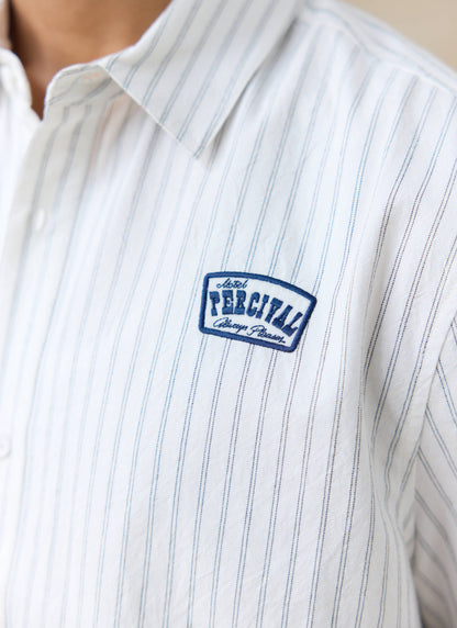 Men's Embroidered Shirt: Lucia - Cotton - Cream Stripe