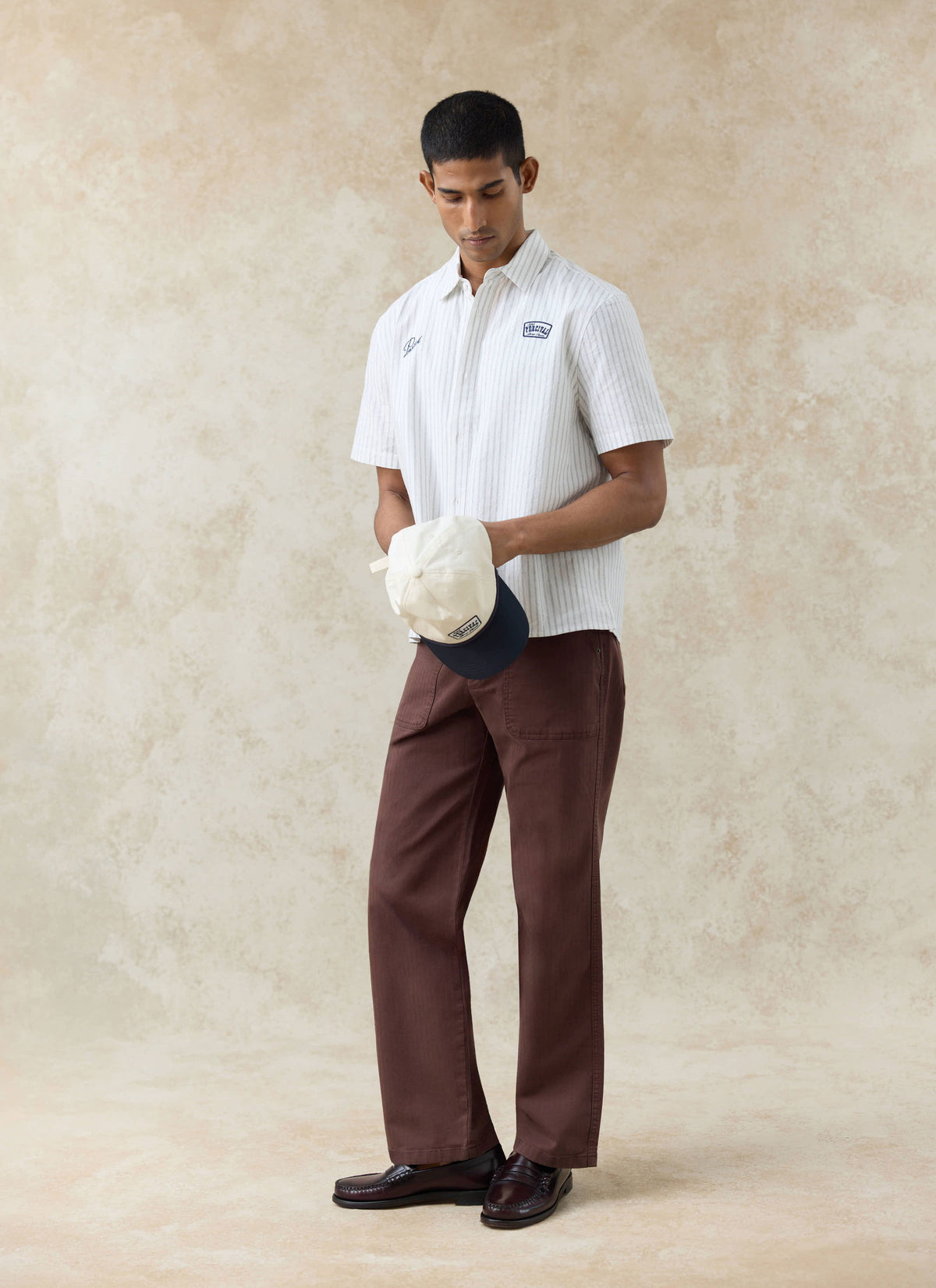 Men's Embroidered Shirt: Lucia - Cotton - Cream Stripe