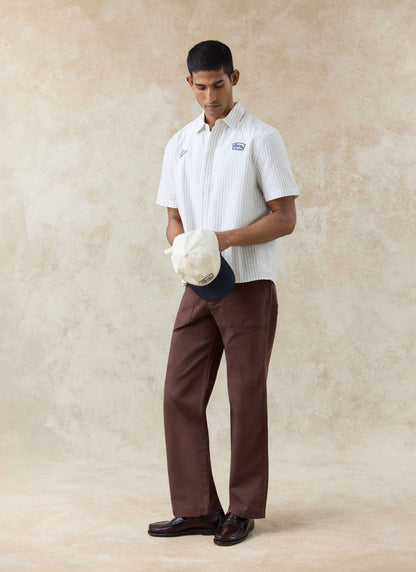 Men's Embroidered Shirt: Lucia - Cotton - Cream Stripe