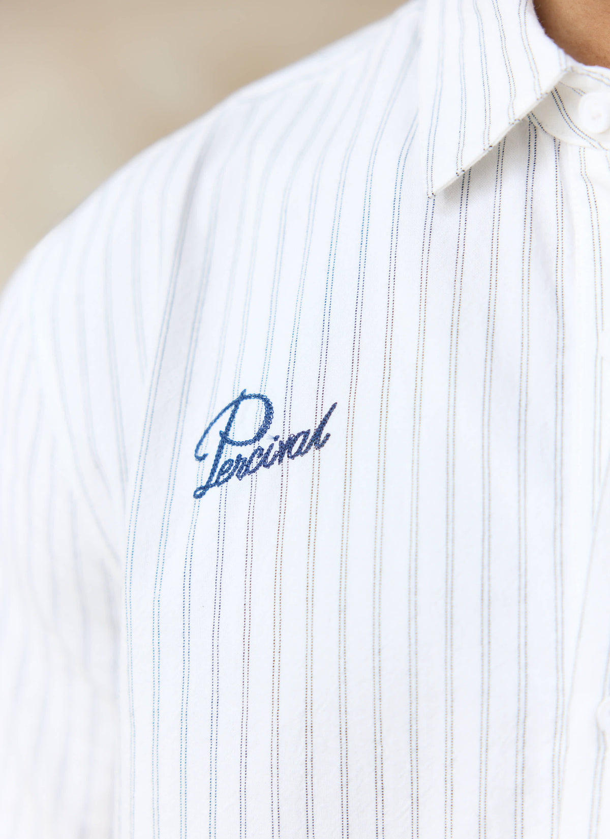 Men's Embroidered Shirt: Lucia - Cotton - Cream Stripe