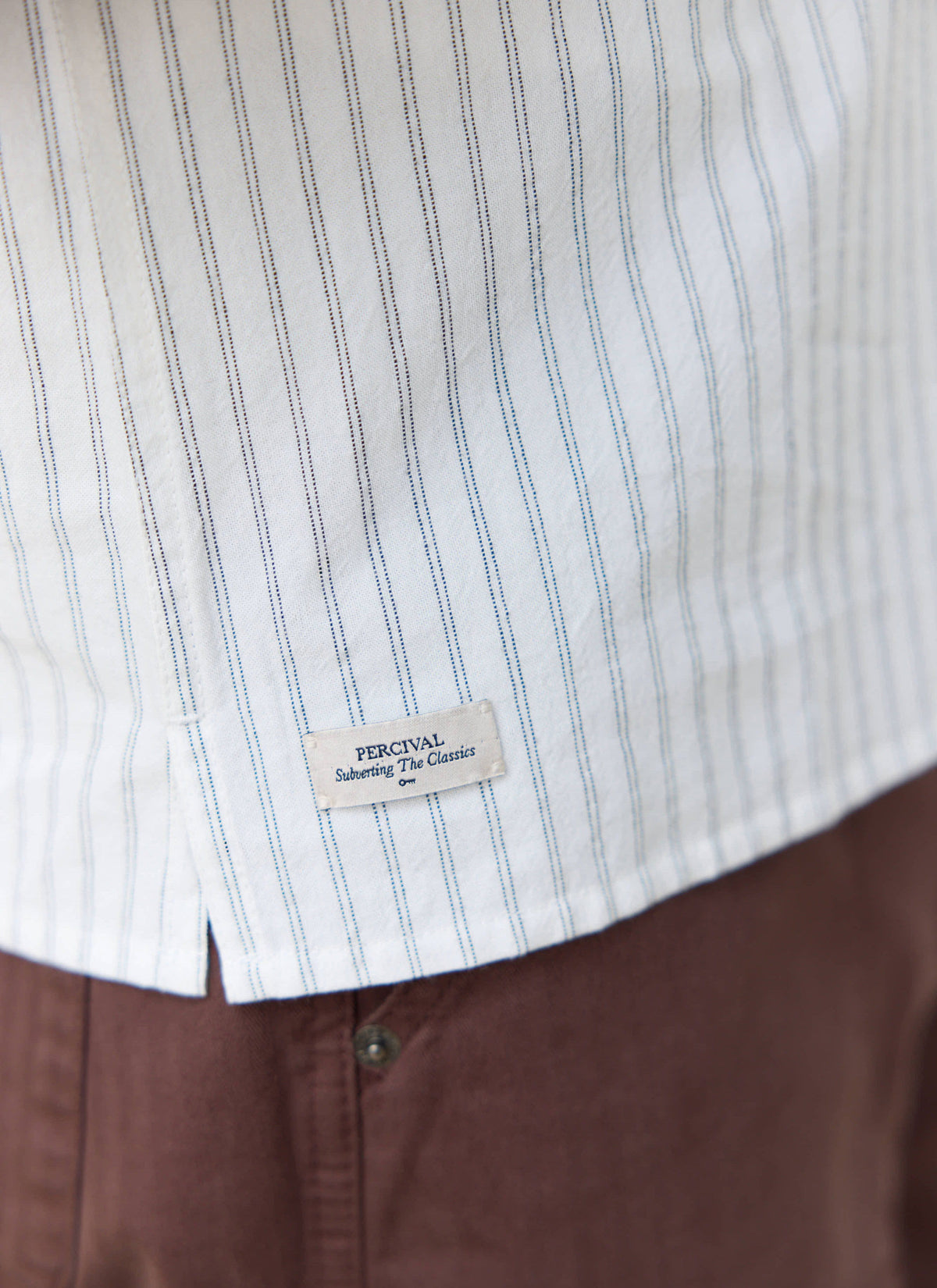 Men's Embroidered Shirt: Lucia - Cotton - Cream Stripe