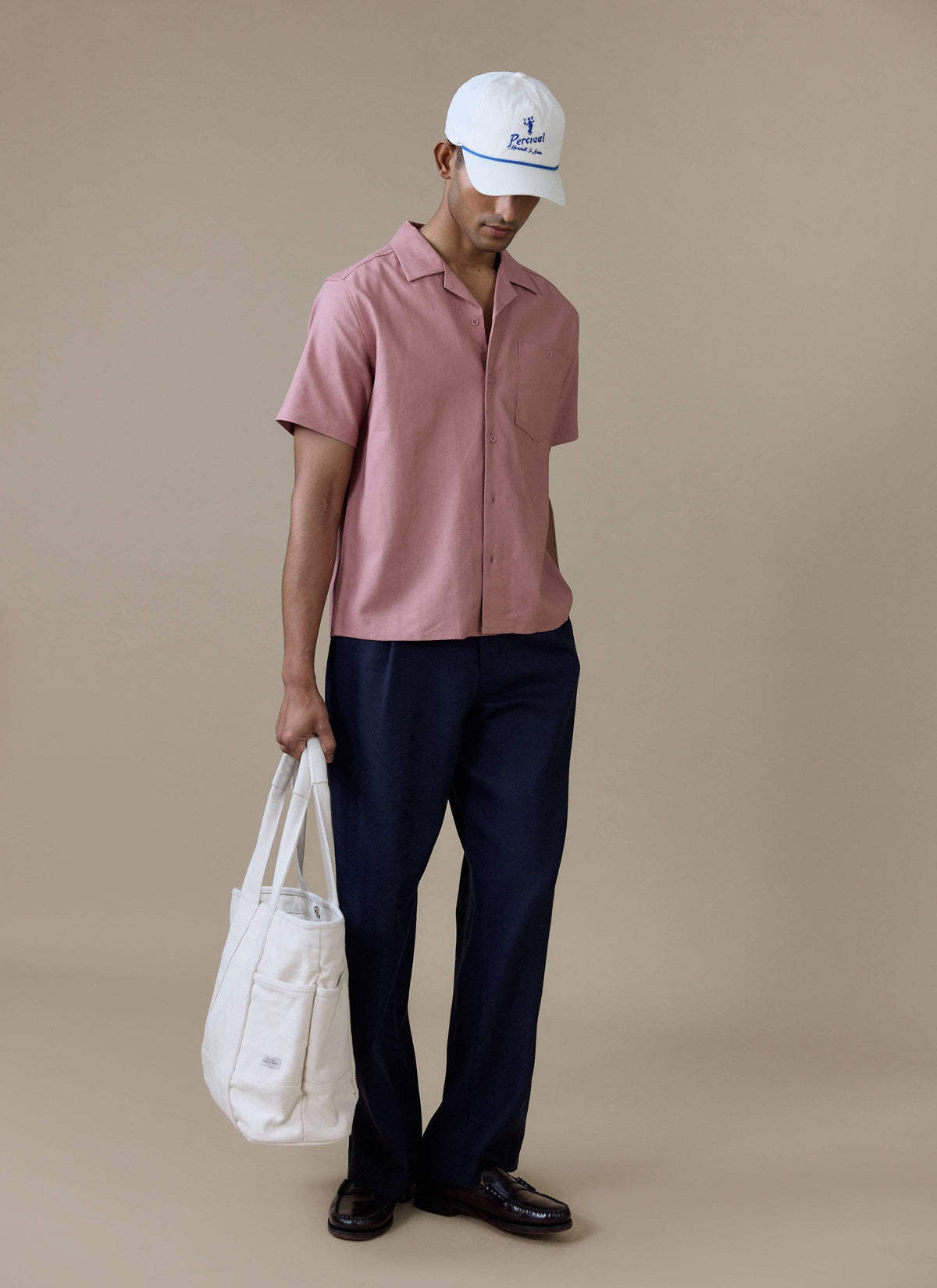Men's Short Sleeve Cuban Shirt - Linen Blend - Dusty Pink