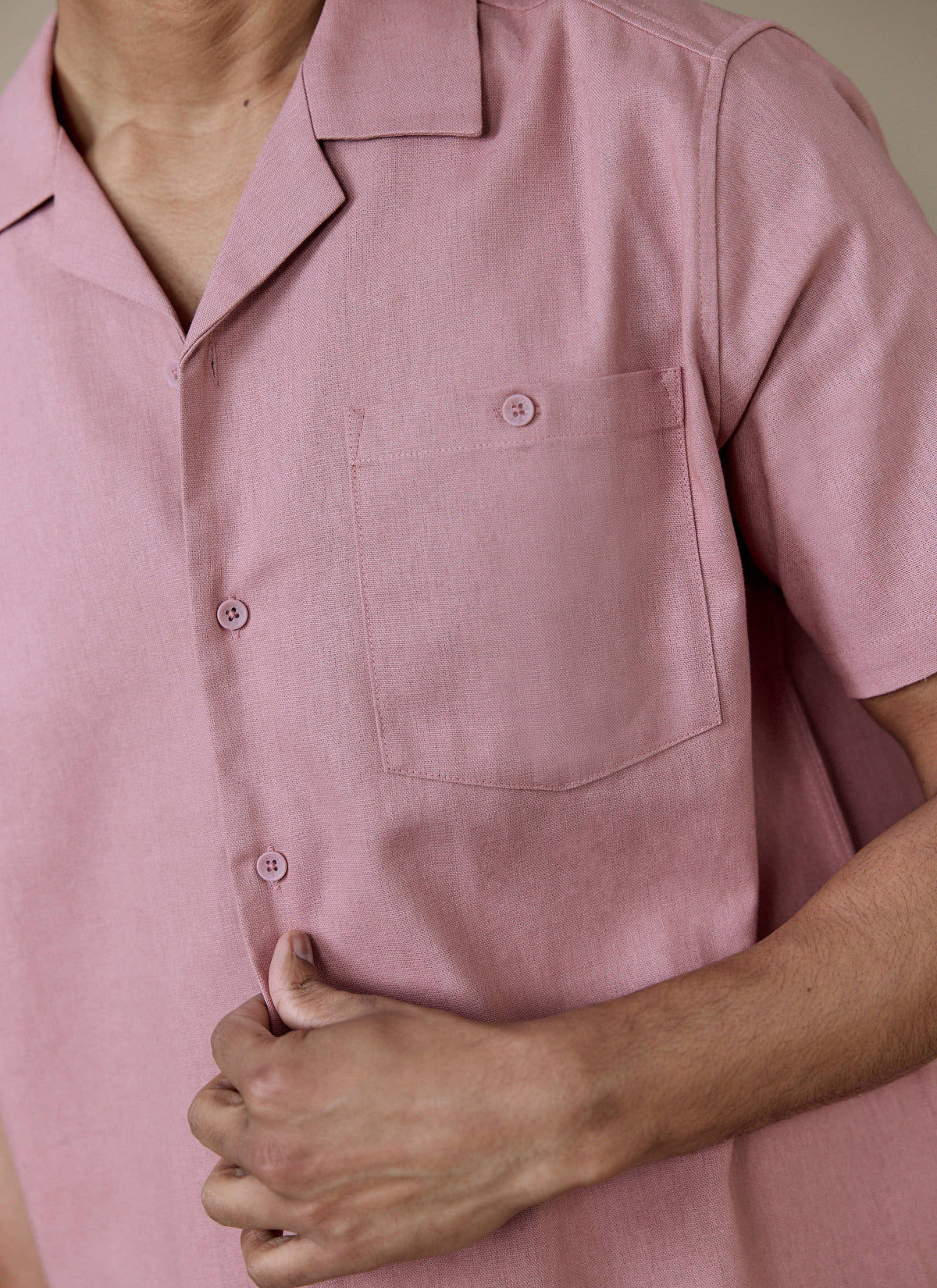 Men's Short Sleeve Cuban Shirt - Linen Blend - Dusty Pink
