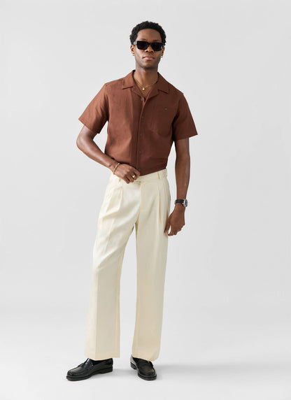 Men's Cuban Collar Shirt - Linen - Brown