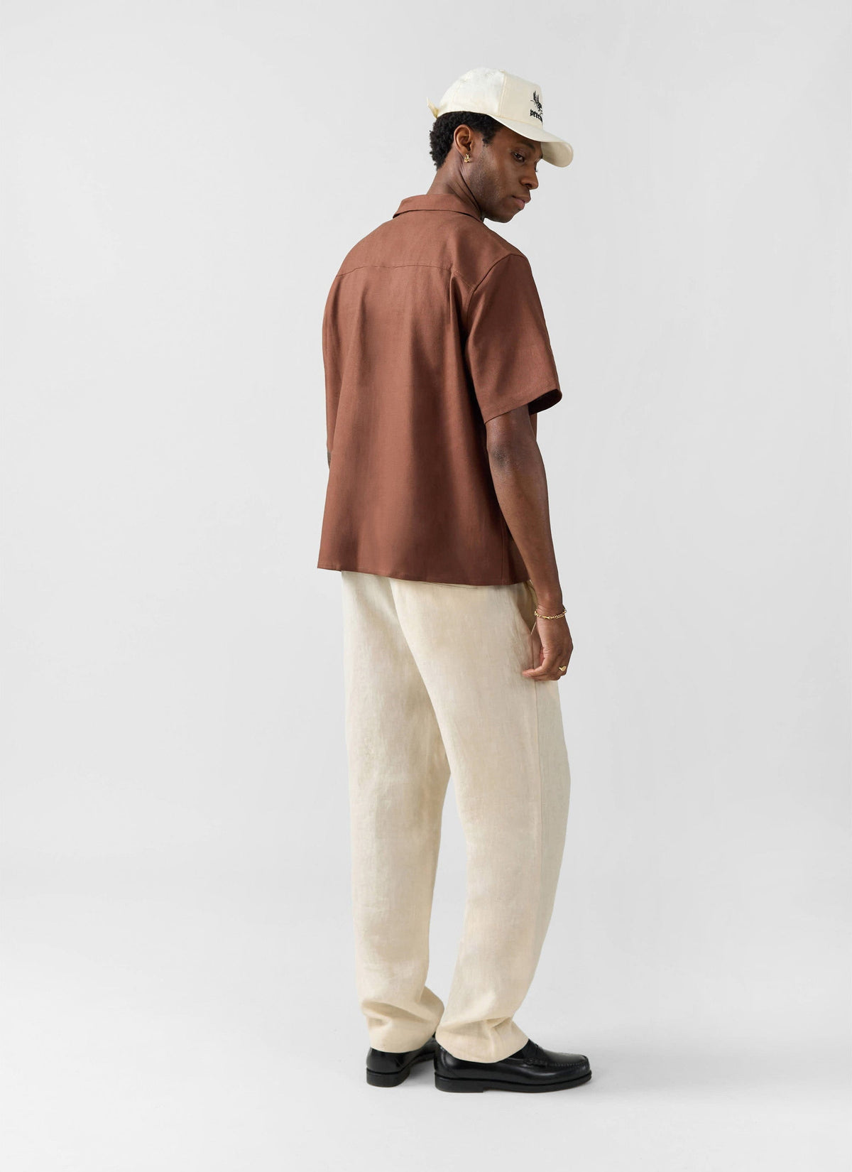 Men's Cuban Collar Shirt - Linen - Brown