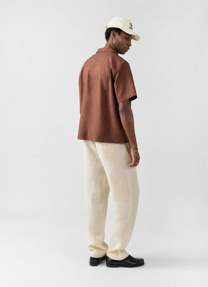 Men's Cuban Collar Shirt - Linen - Brown
