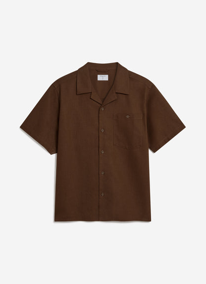 Men's Cuban Collar Shirt - Linen - Brown