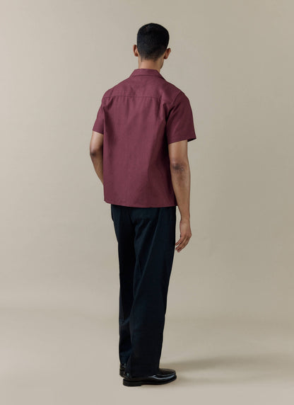 Men's Short Sleeve Cuban Shirt - Linen Blend - Merlot
