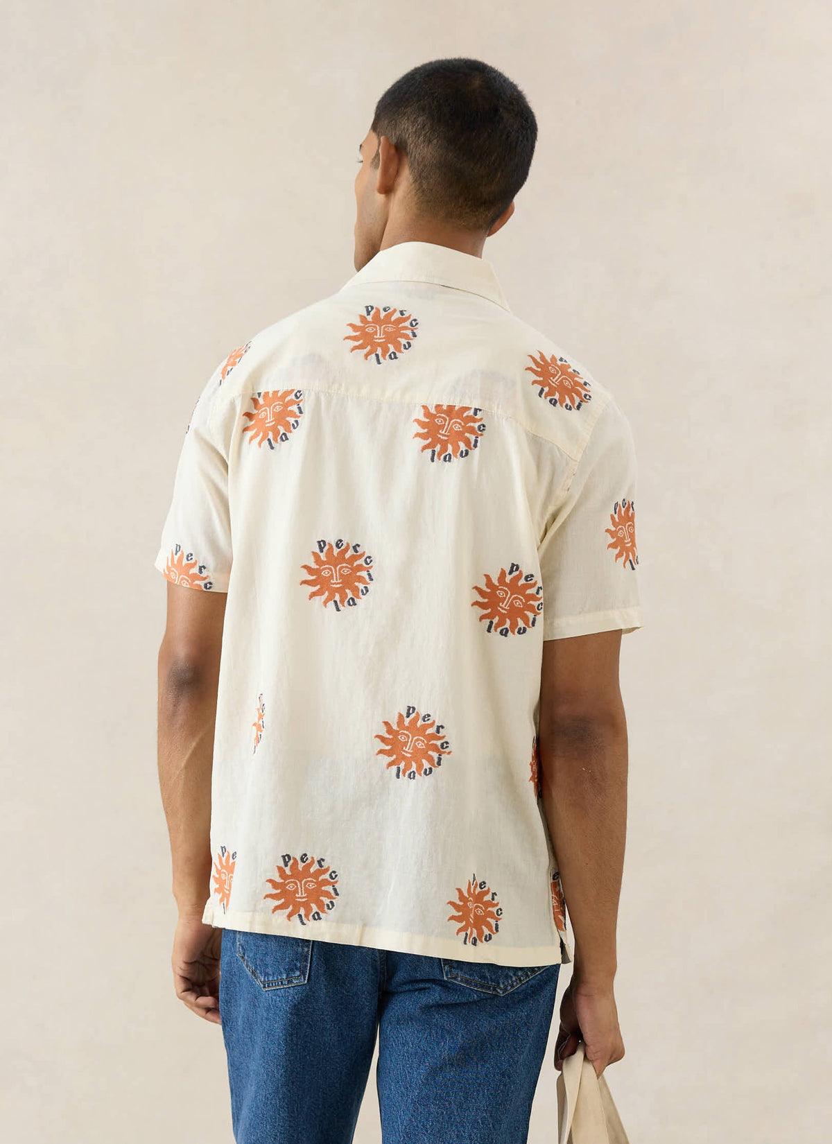Men's Sun Cuban Shirt - Cream and Orange - 100% Cotton