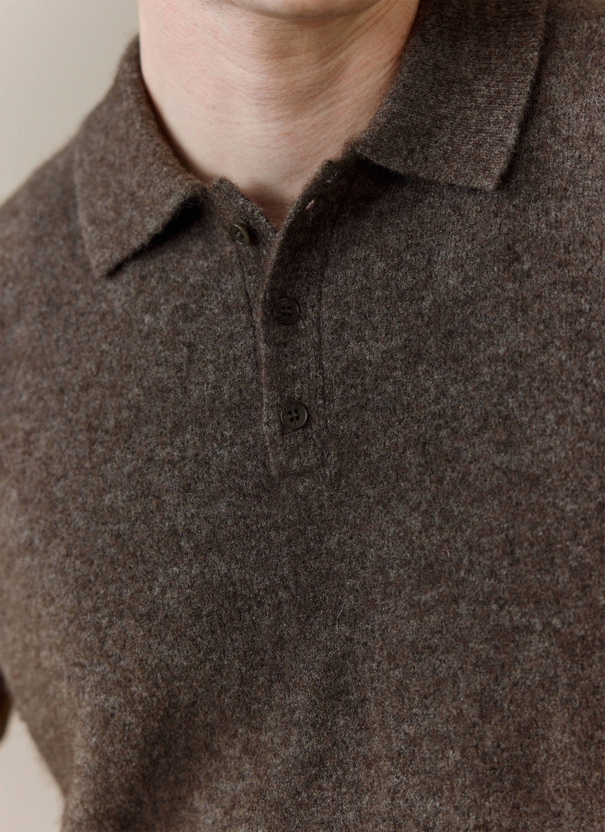 Men's Collins Knitted Polo Shirt - Brown - Yak & Wool