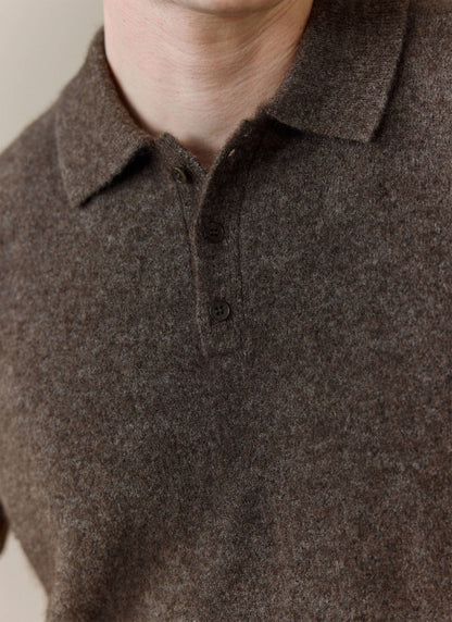 Men's Collins Knitted Polo Shirt - Brown - Yak & Wool