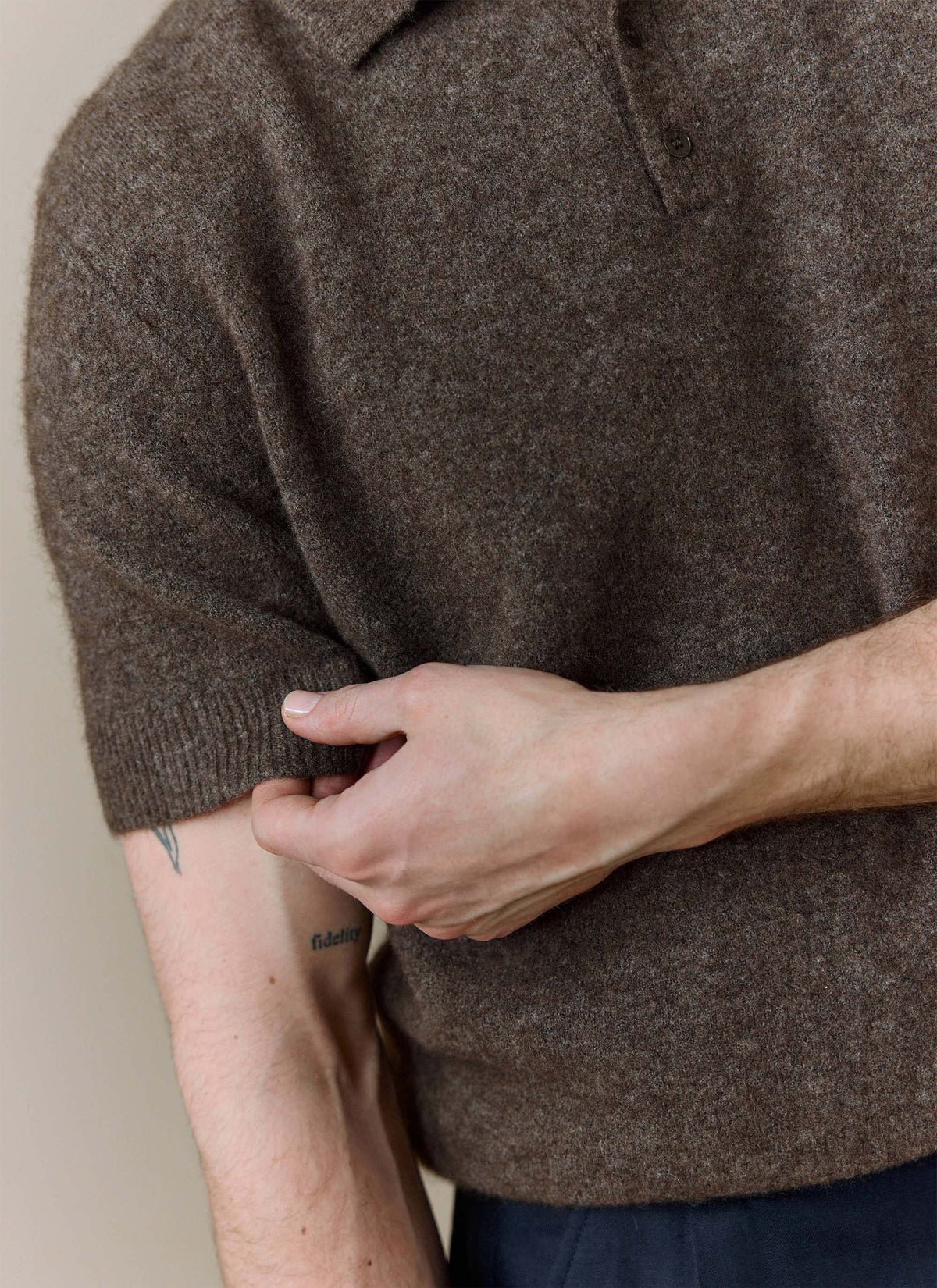 Men's Collins Knitted Polo Shirt - Brown - Yak & Wool