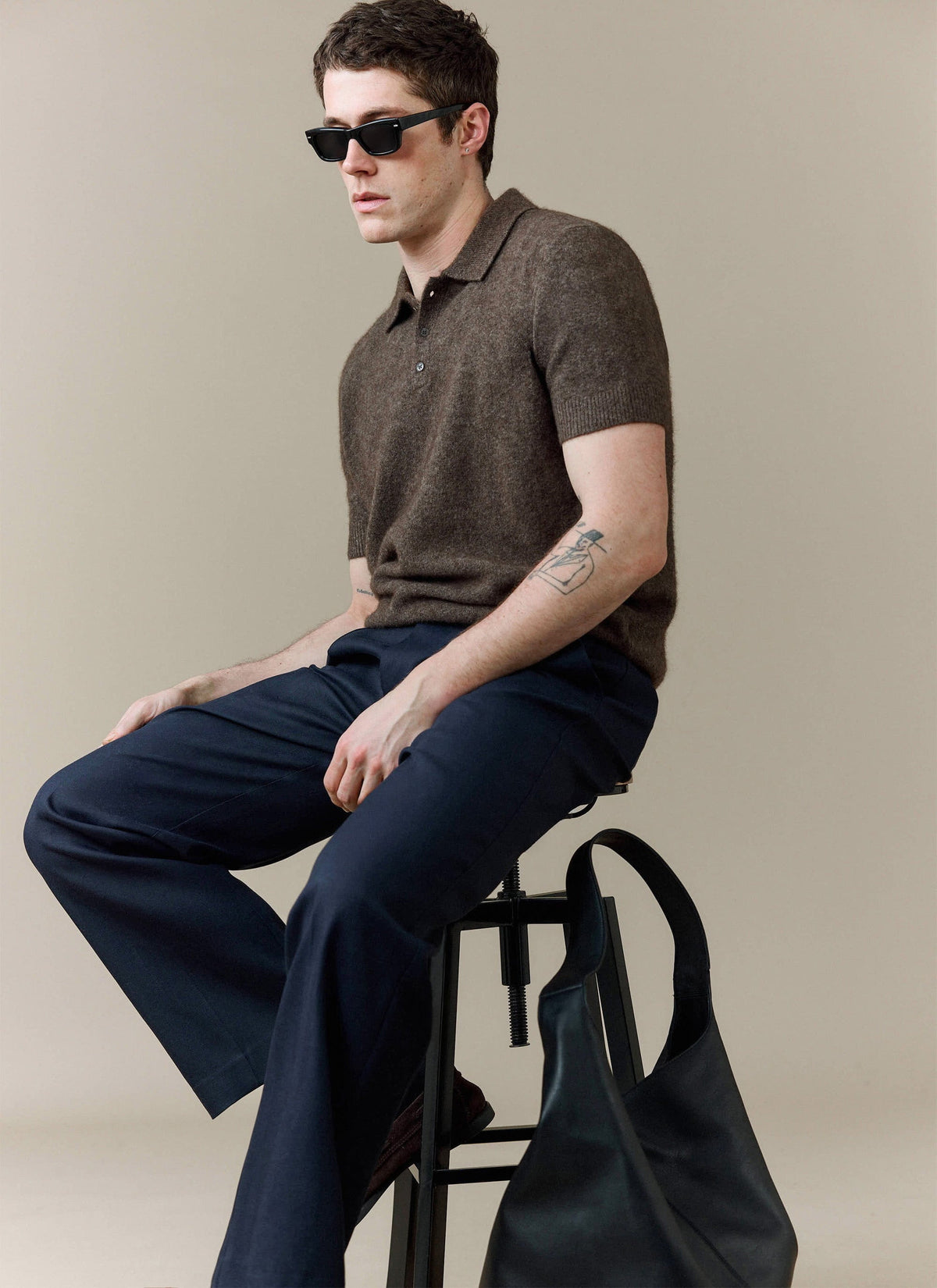 Men's Collins Knitted Polo Shirt - Brown - Yak & Wool