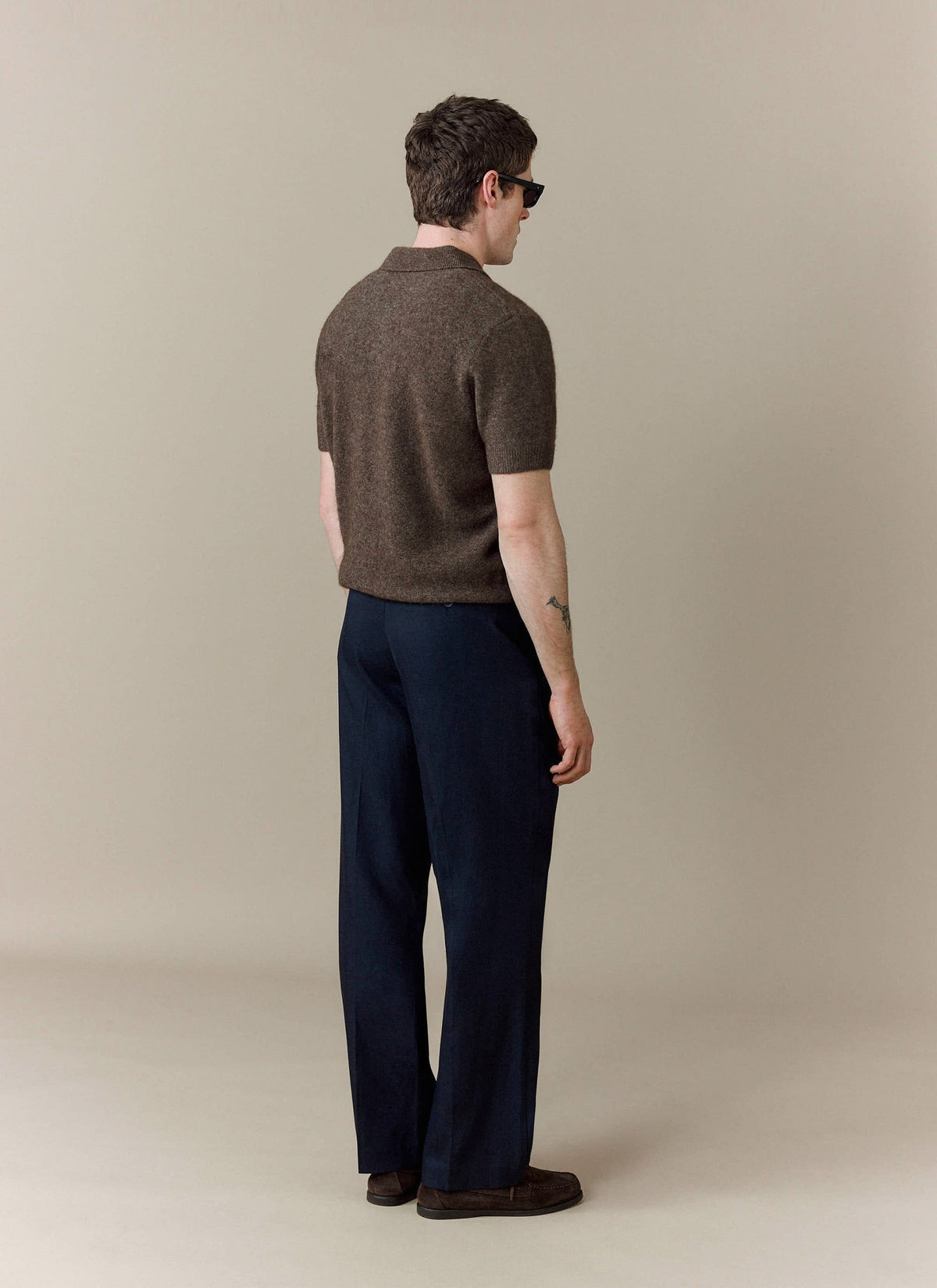 Men's Collins Knitted Polo Shirt - Brown - Yak & Wool