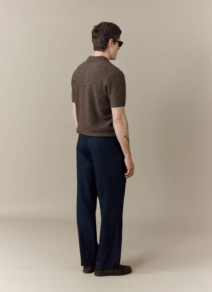 Men's Collins Knitted Polo Shirt - Brown - Yak & Wool