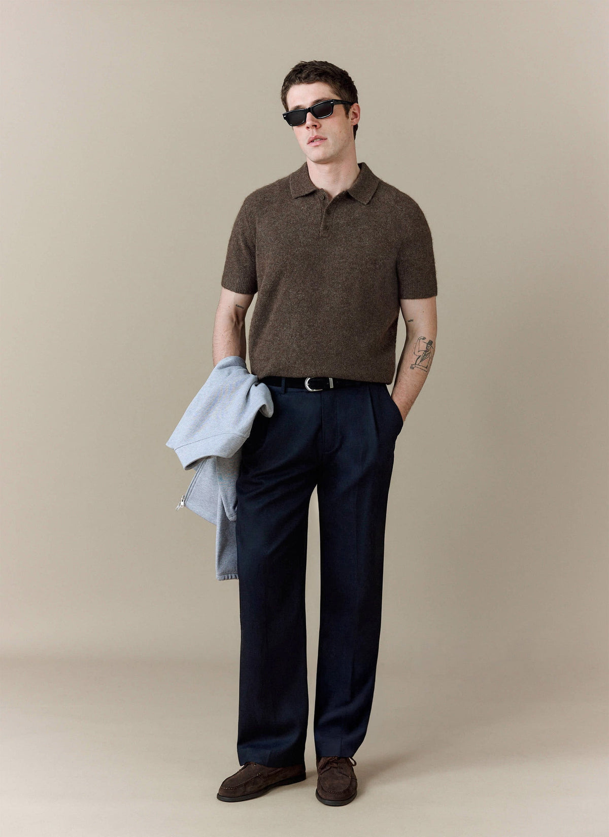 Men's Collins Knitted Polo Shirt - Brown - Yak & Wool