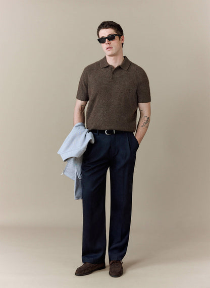 Men's Collins Knitted Polo Shirt - Brown - Yak & Wool