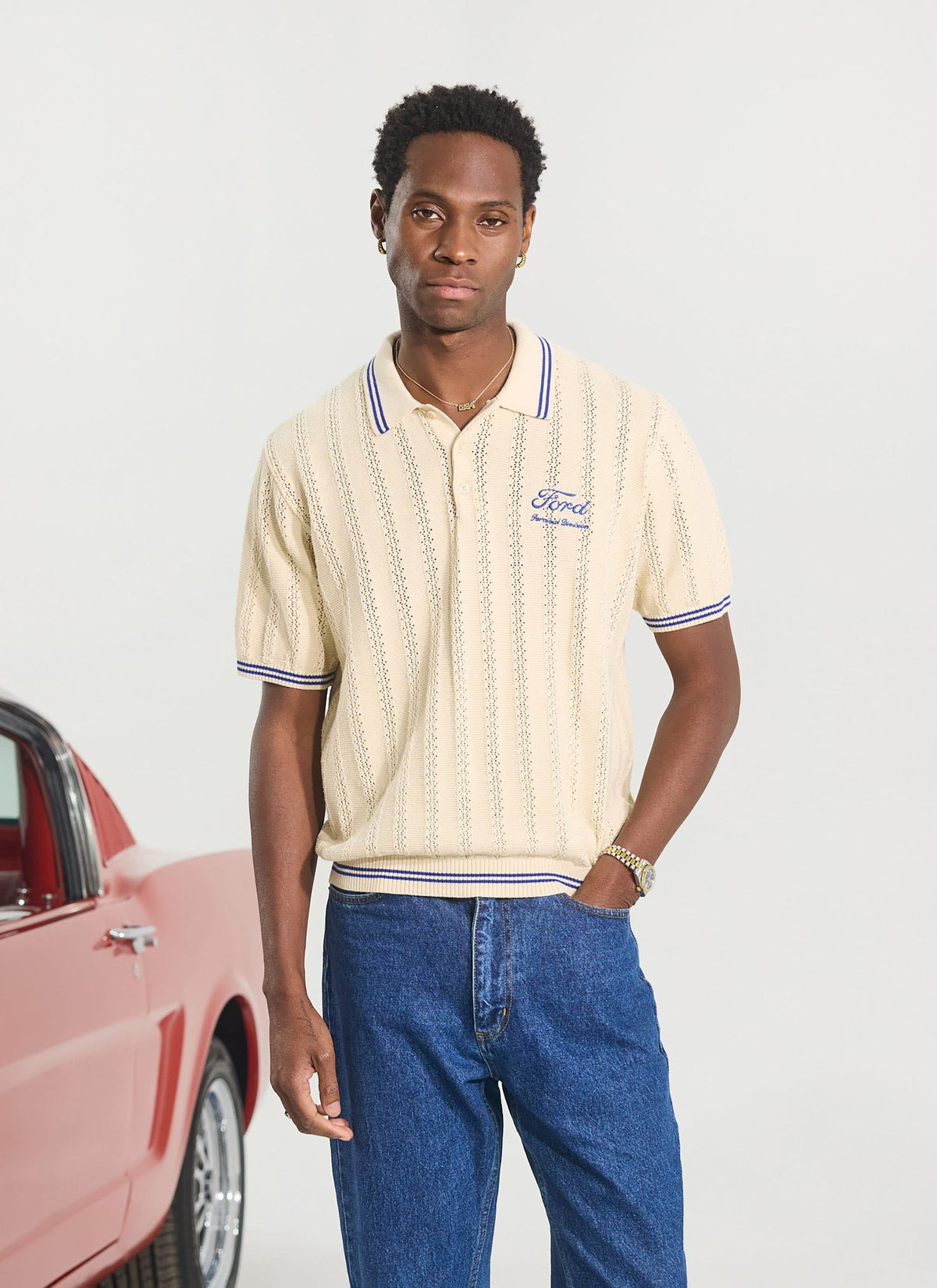 Men's Knitted Polo - Dealership - Percival x Ford - Cream