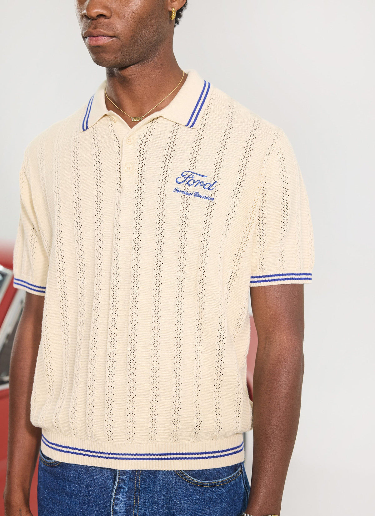 Men's Knitted Polo - Dealership - Percival x Ford - Cream