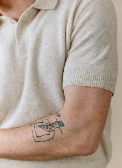 Men's Collins Knitted Polo Shirt - Cream - Yak & Wool