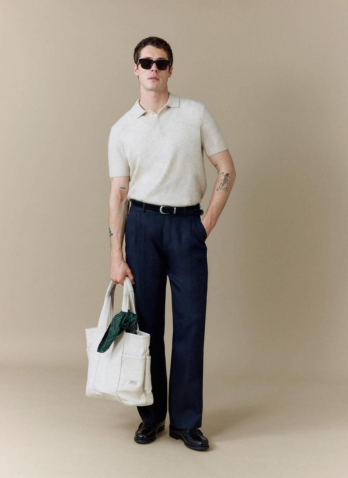 Men's Collins Knitted Polo Shirt - Cream - Yak & Wool