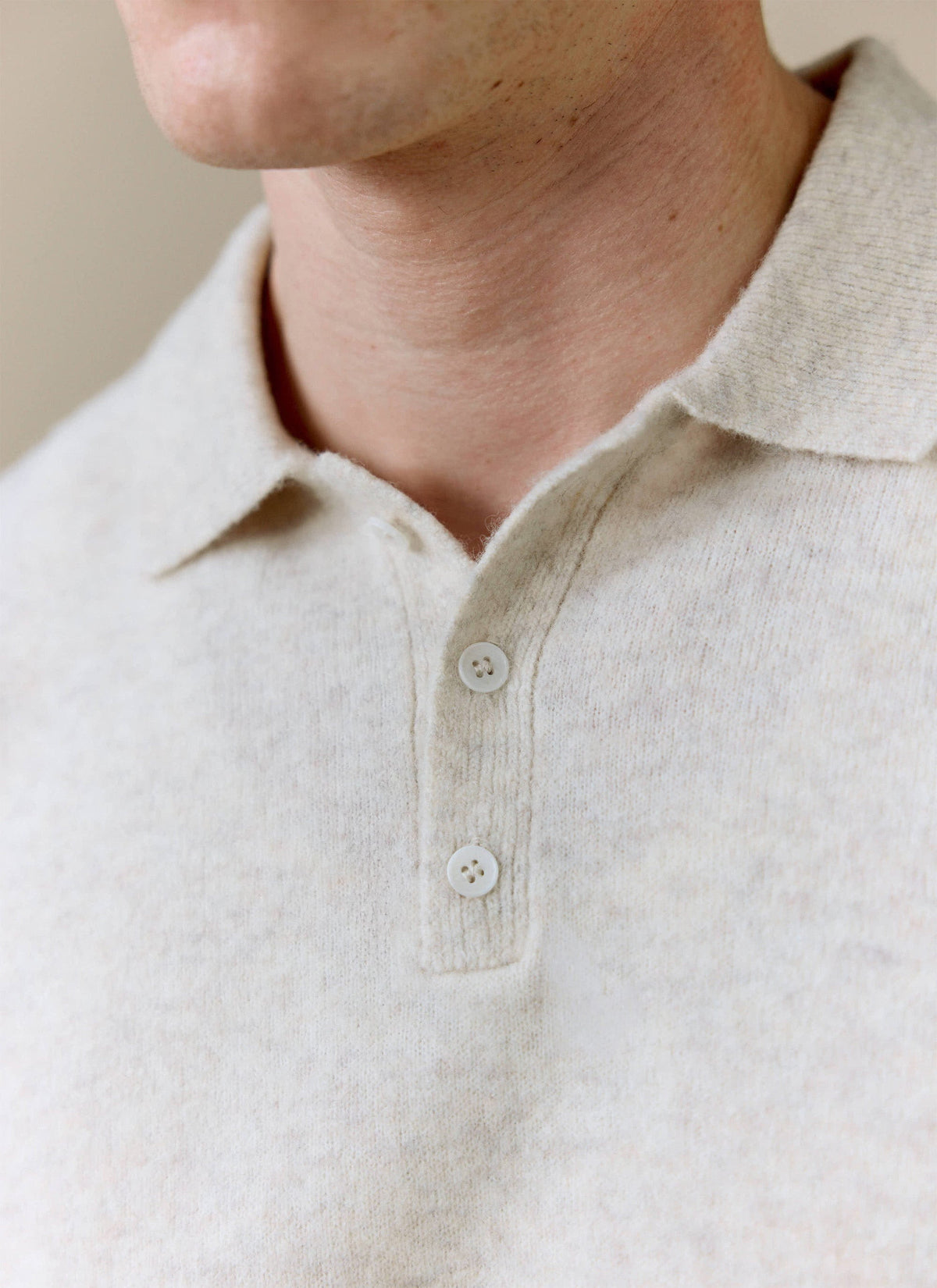 Men's Collins Knitted Polo Shirt - Cream - Yak & Wool
