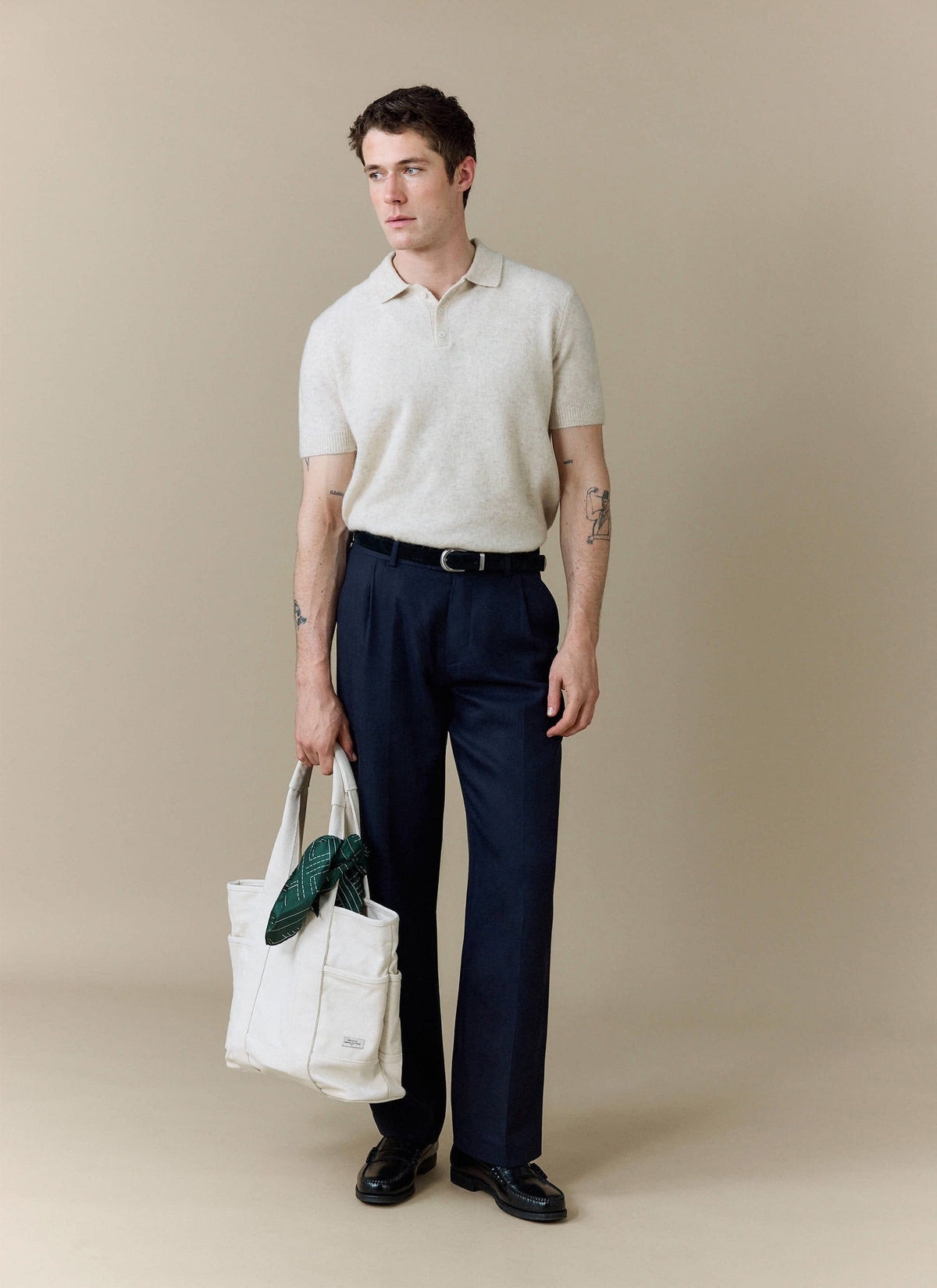 Men's Collins Knitted Polo Shirt - Cream - Yak & Wool