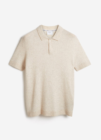 Men's Collins Knitted Polo Shirt - Cream - Yak & Wool