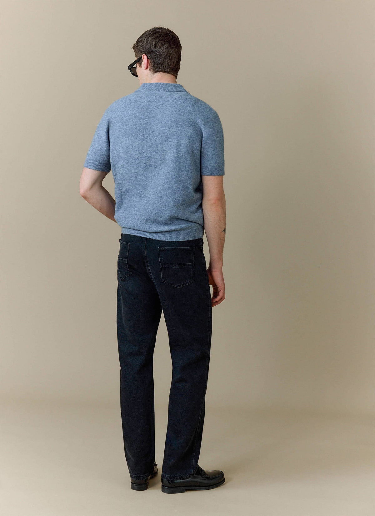 Men's Collins Knitted Polo Shirt - Blue - Yak & Wool