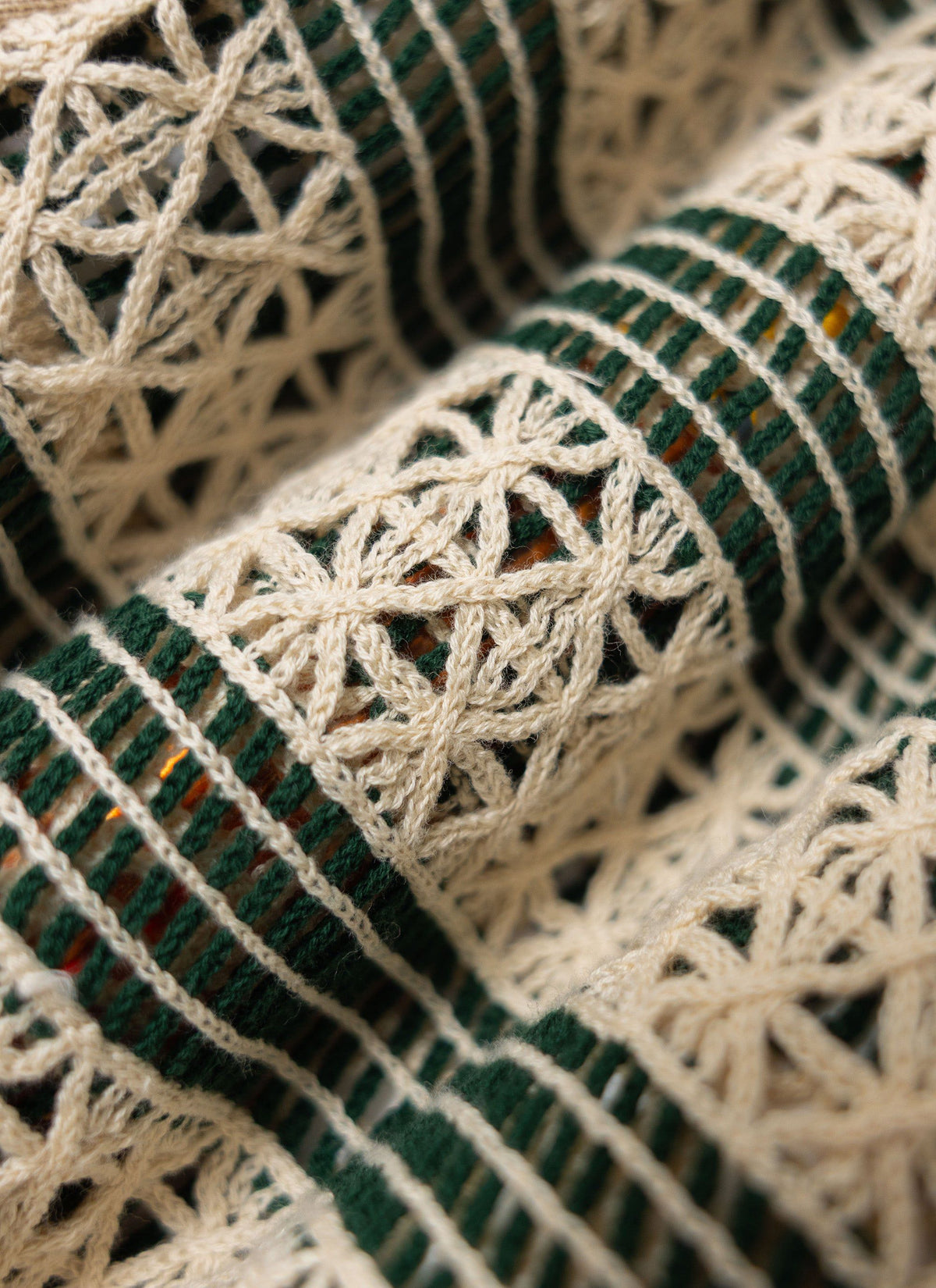 Men's Crochet Polo Shirt: Sarti - Ecru & Forest Green