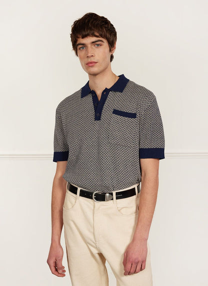 Men's Knitted Polo Shirt - Casa Martini - Navy Blue