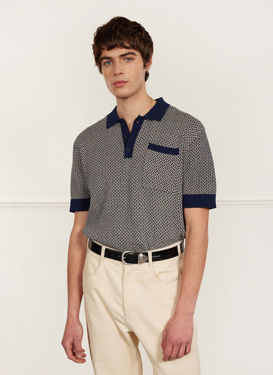 Men's Knitted Polo Shirt - Casa Martini - Navy Blue