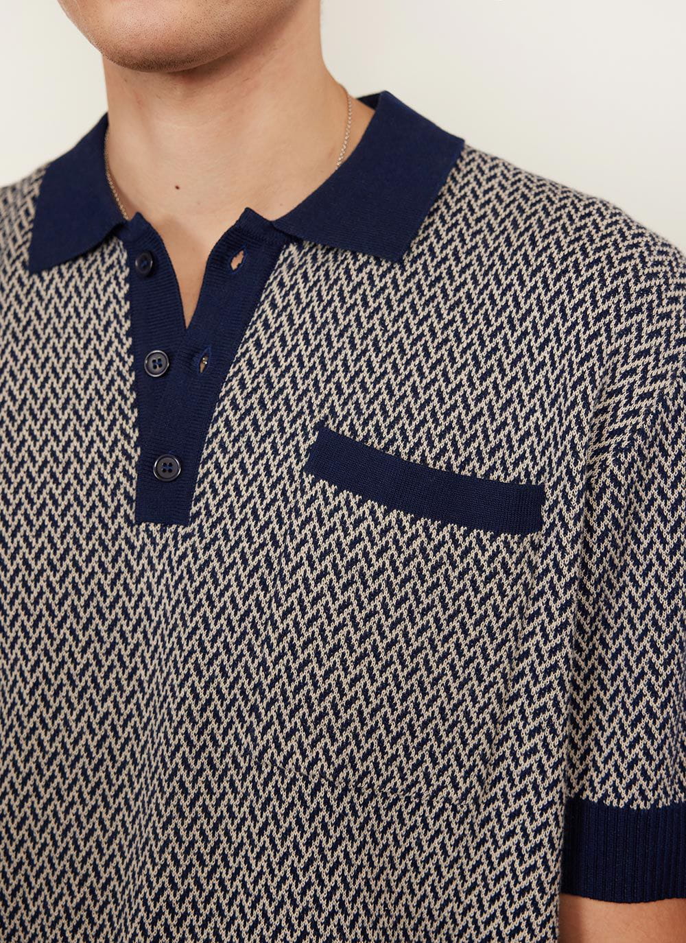 Men's Knitted Polo Shirt - Casa Martini - Navy Blue
