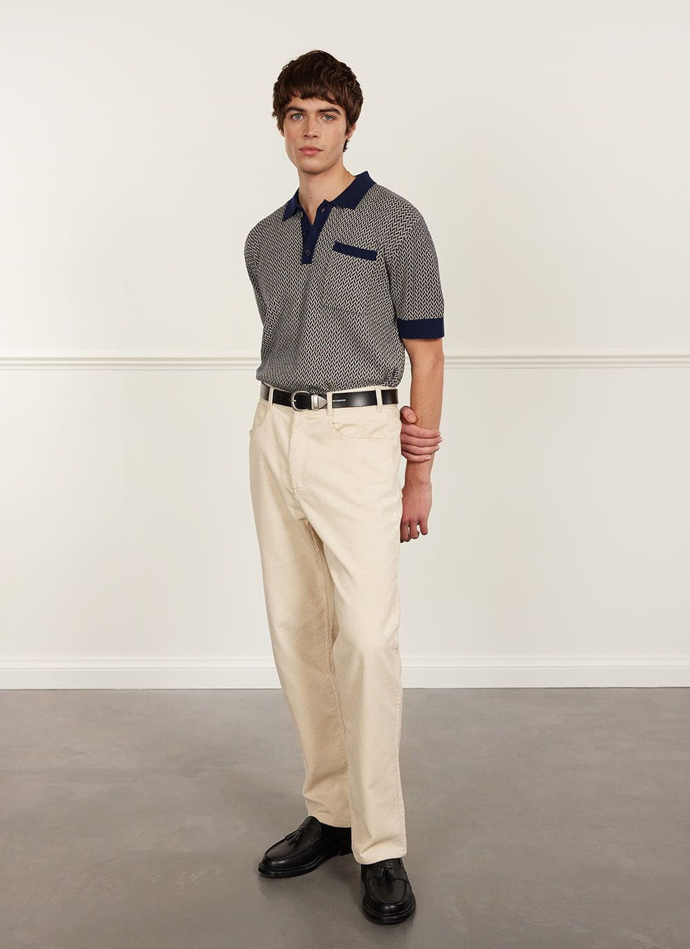 Men's Knitted Polo Shirt - Casa Martini - Navy Blue