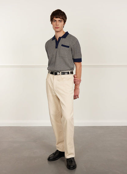Men's Knitted Polo Shirt - Casa Martini - Navy Blue