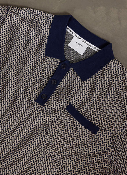 Men's Knitted Polo Shirt - Casa Martini - Navy Blue